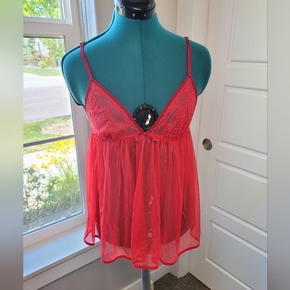 VICTORIA'S SECRET SHEER RED LACE CUPS NEGLIGEE LINGERIE SLEEPWEAR WOMEN XS - Picture 1 of 14